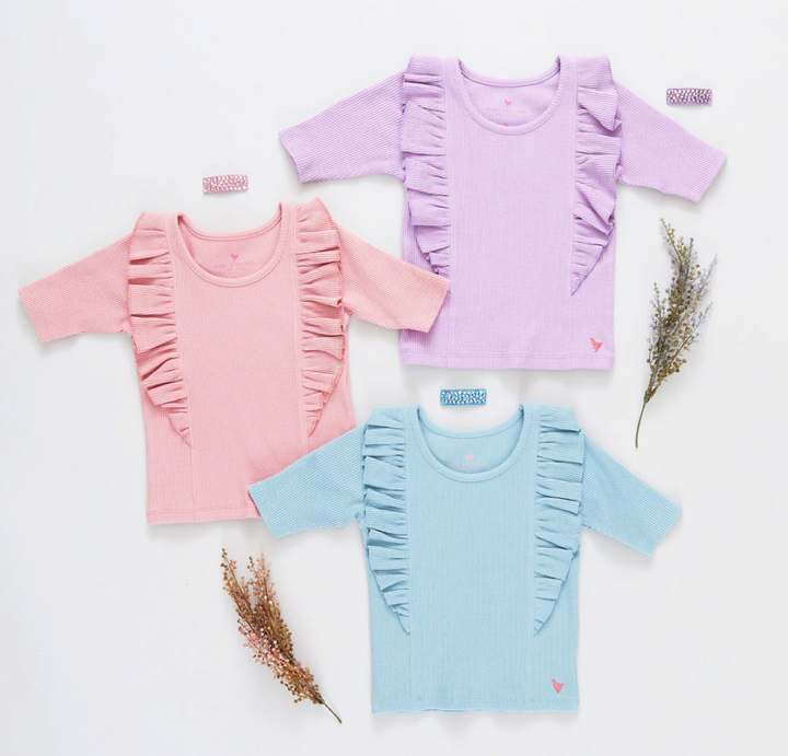 Girls Organic Ruffle Rib Top - Lavendar