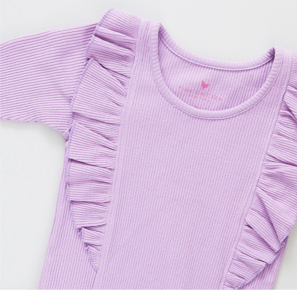Girls Organic Ruffle Rib Top - Lavendar