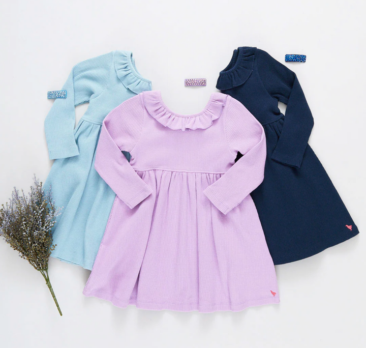Girls Organic Princess Diana Rib Dress - Lavender