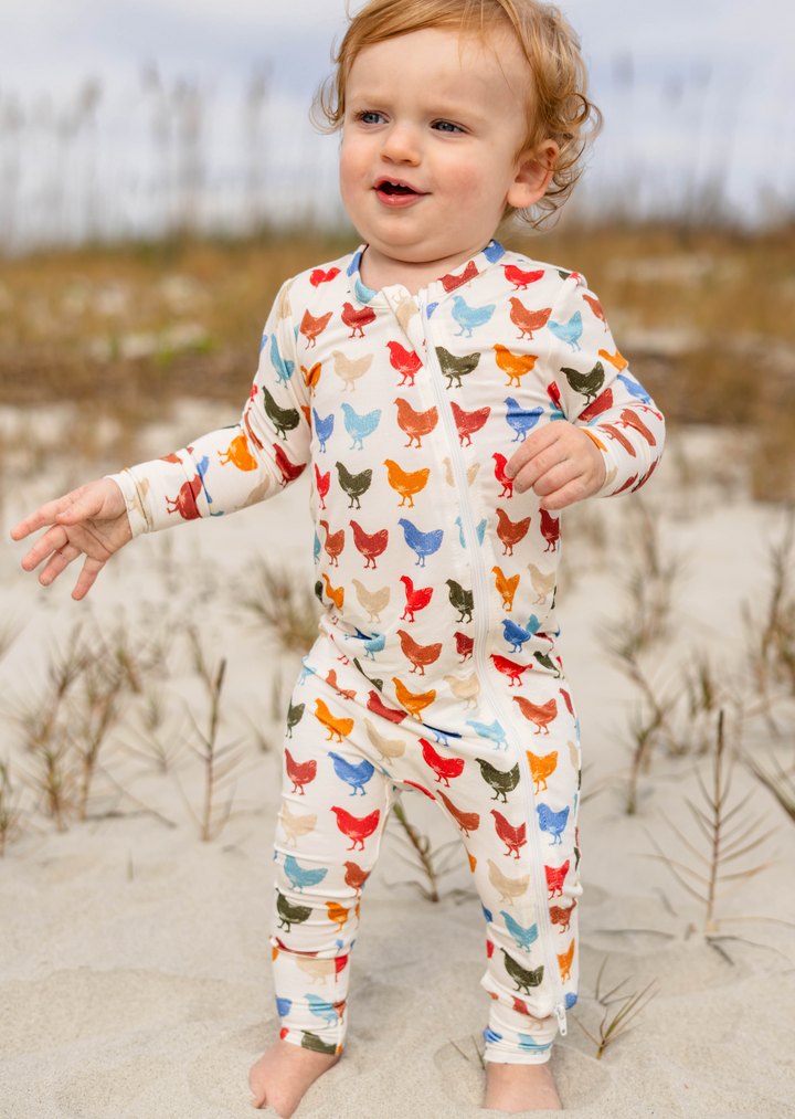 Baby Bamboo Romper - Rainbow Chickens