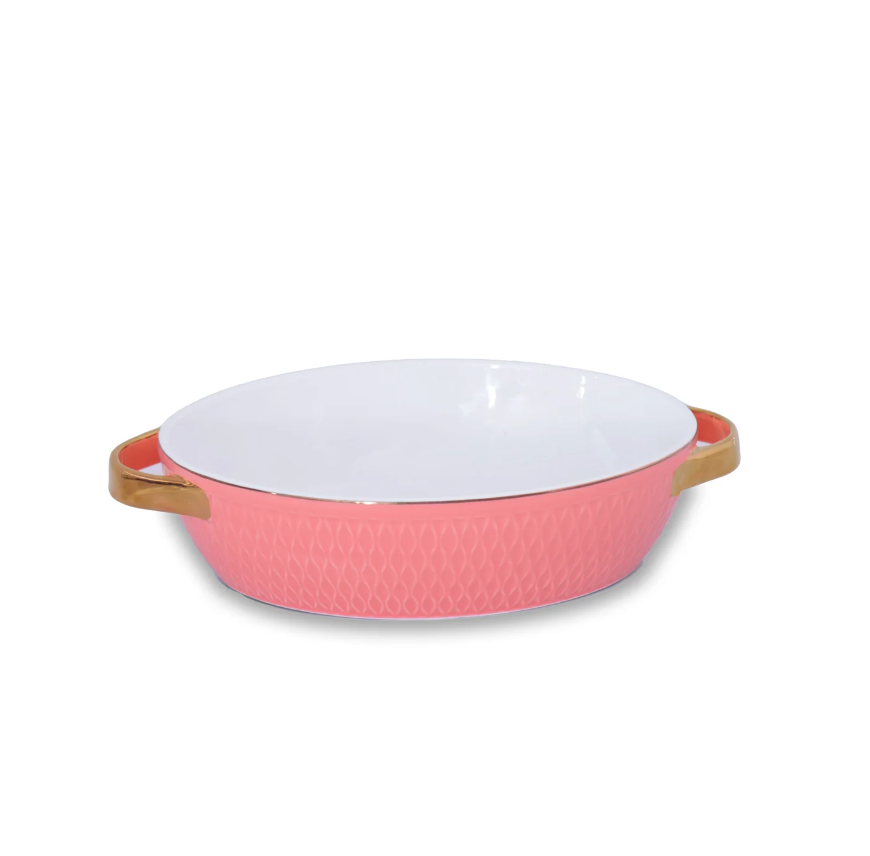 Ceramic Small Oval Baker with Gold Handles (Salmon)
