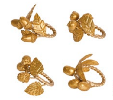 Forest Walk Leaf Napkin Ring Assorted Set/4 - Gold