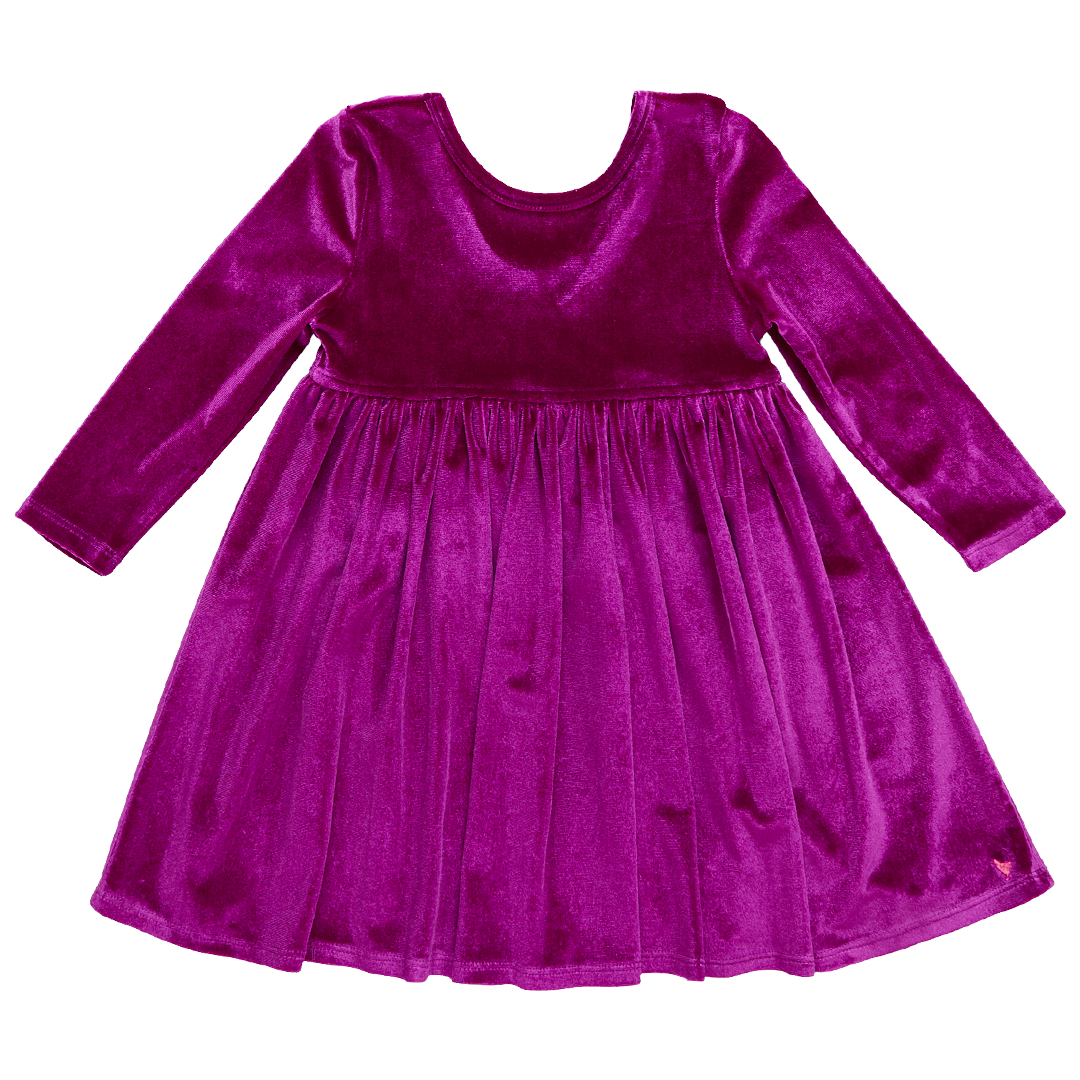 Girls Velour Steph Dress - Berry