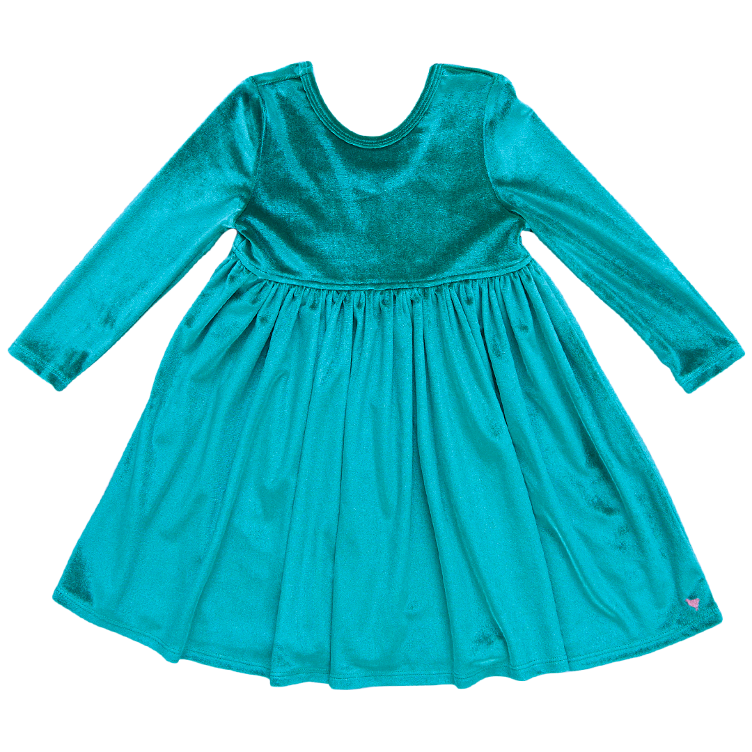 Girls Velour Steph Dress - Teal