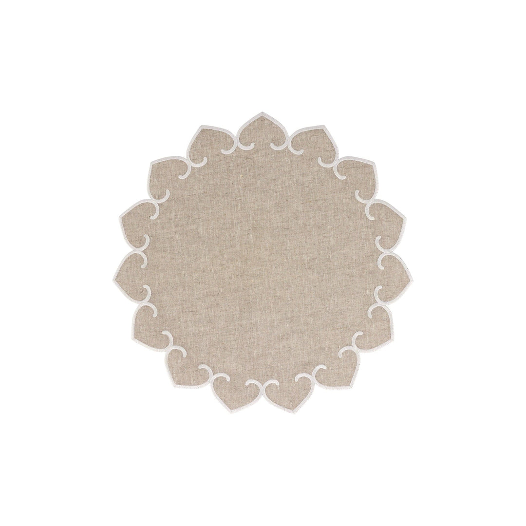 Tessuti Natural Round Placemats w/ White Stitching - Set of 4