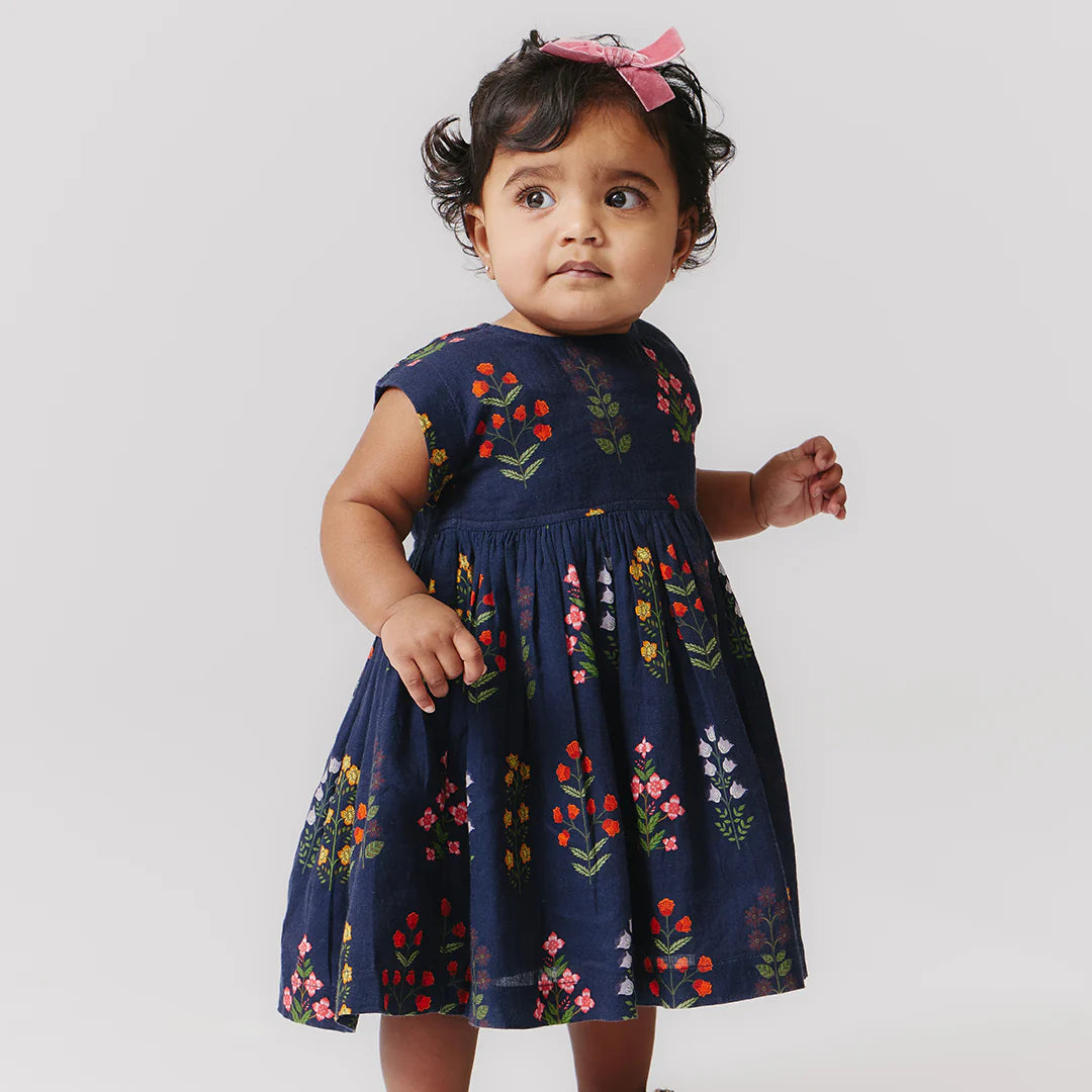 Baby Girls Marie Dress Set - Navy Field Floral Baby Girls Marie Dress Set - Navy Field Floral