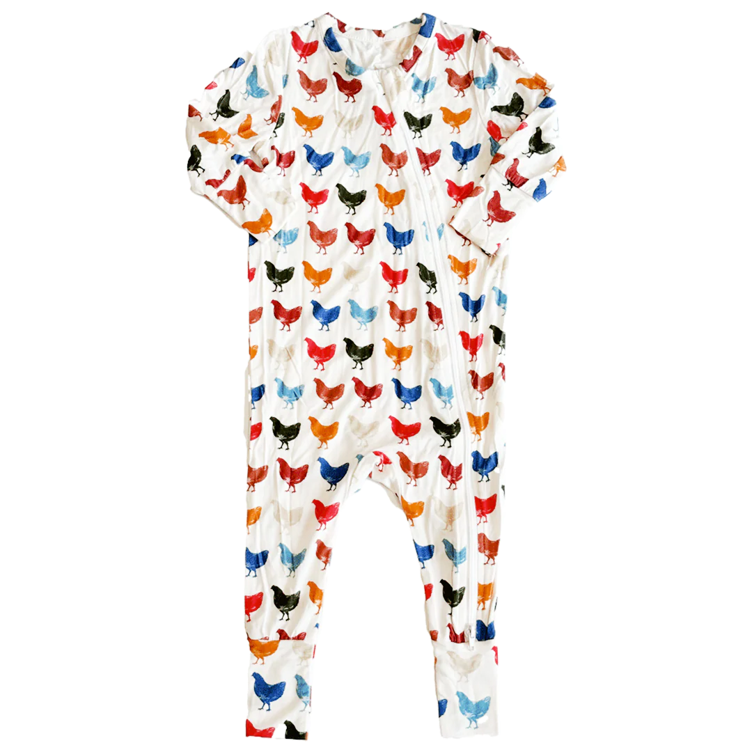 Baby Bamboo Romper - Rainbow Chickens