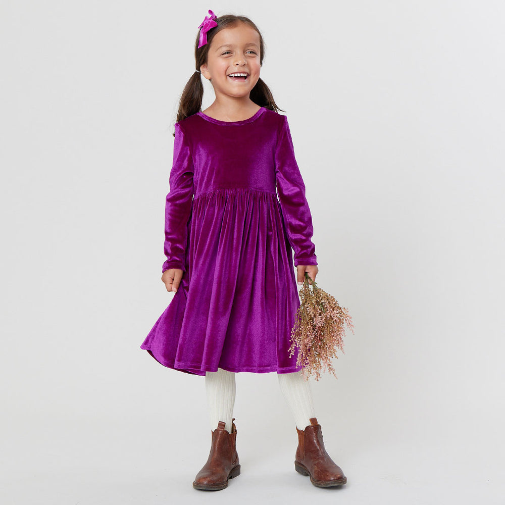 Girls Velour Steph Dress - Berry