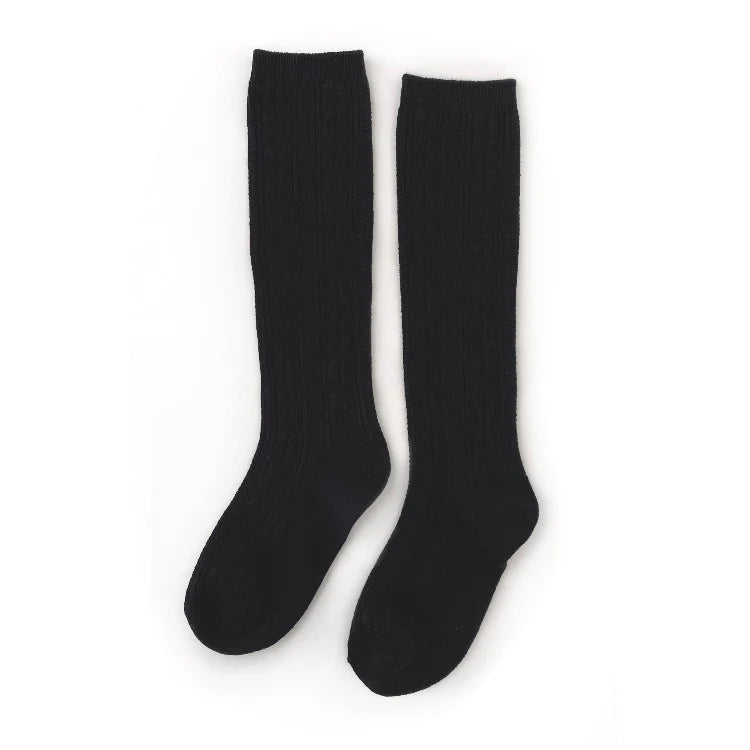 Black Cable Knit Knee High Socks