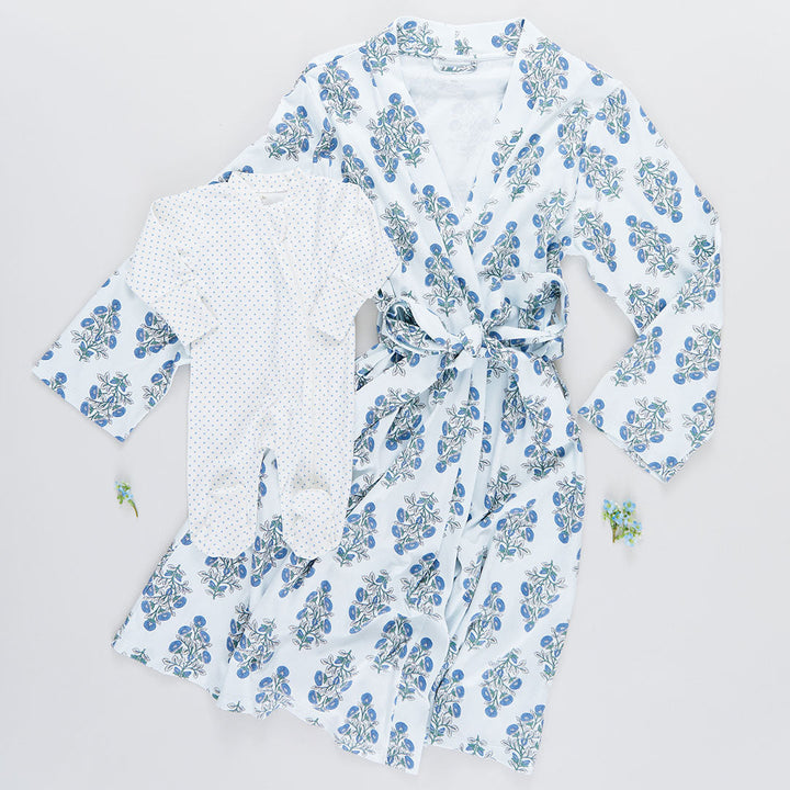 Womens Organic Robe - Blue Bouquet