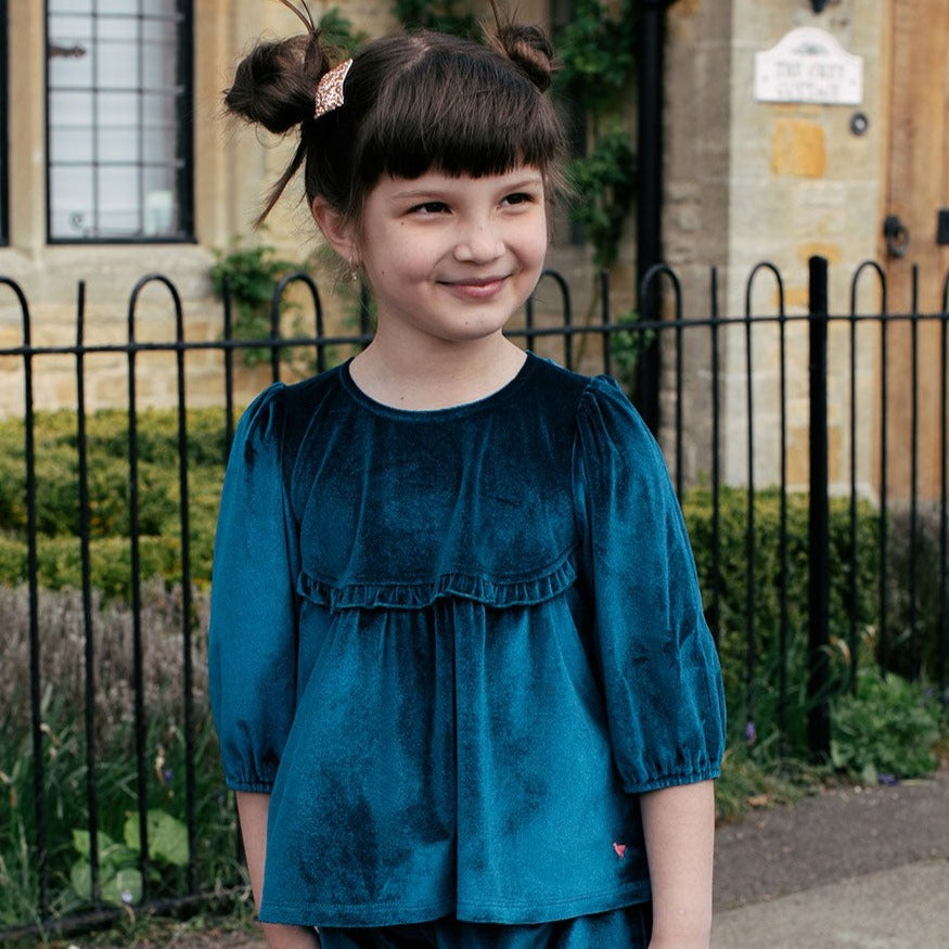 Girls Velour Rowan Top - Midnight Blue