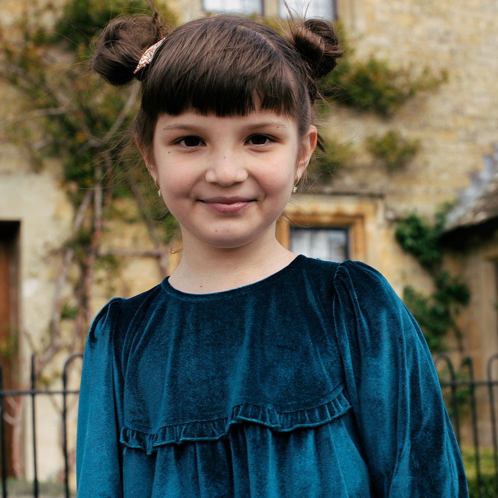 Girls Velour Rowan Top - Midnight Blue