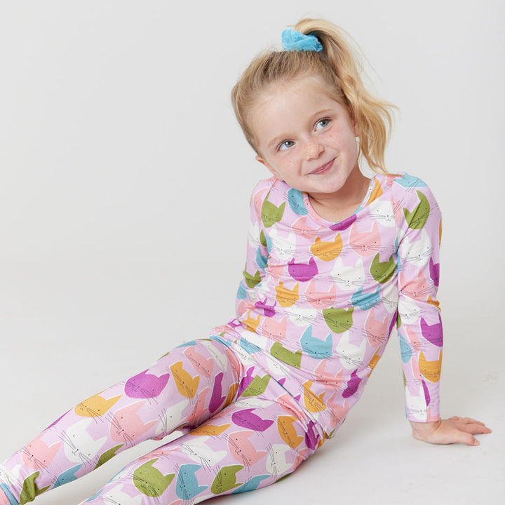 Kids Bamboo PJ Set - Multi Cats