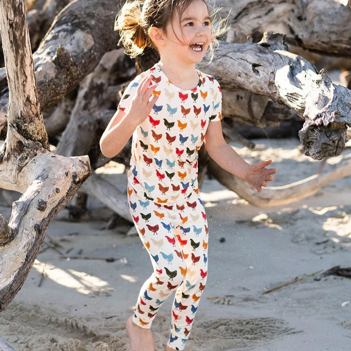 Kids Bamboo PJ Set - Rainbow Chickens