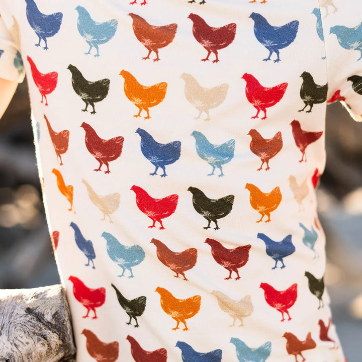 Kids Bamboo PJ Set - Rainbow Chickens