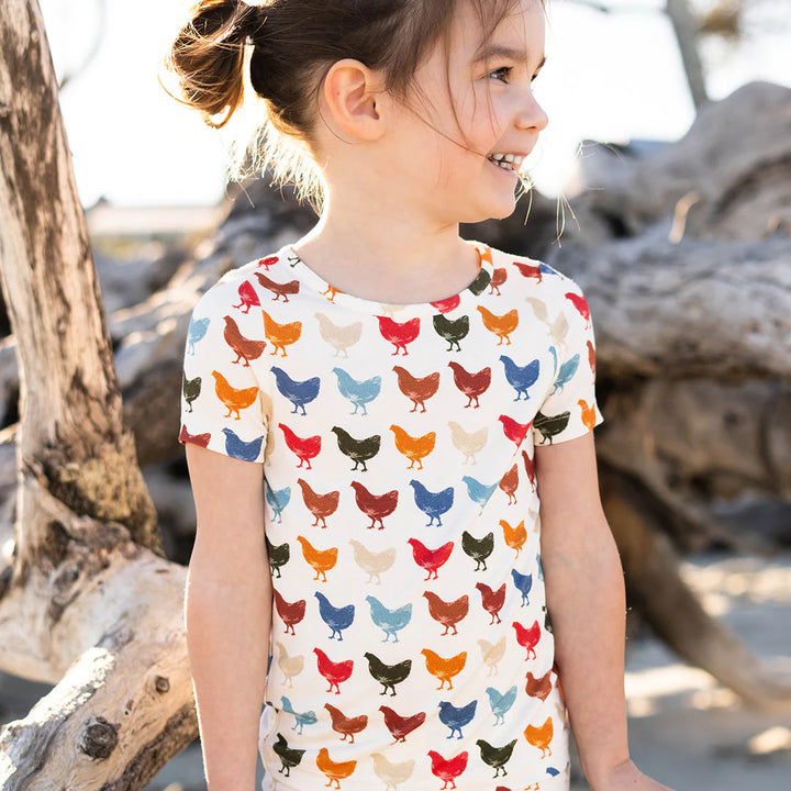 Kids Bamboo PJ Set - Rainbow Chickens