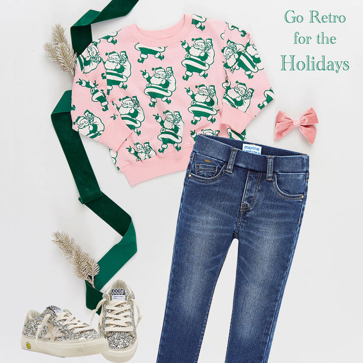 Girls Organic Sweatshirt - Holly Jolly Santa