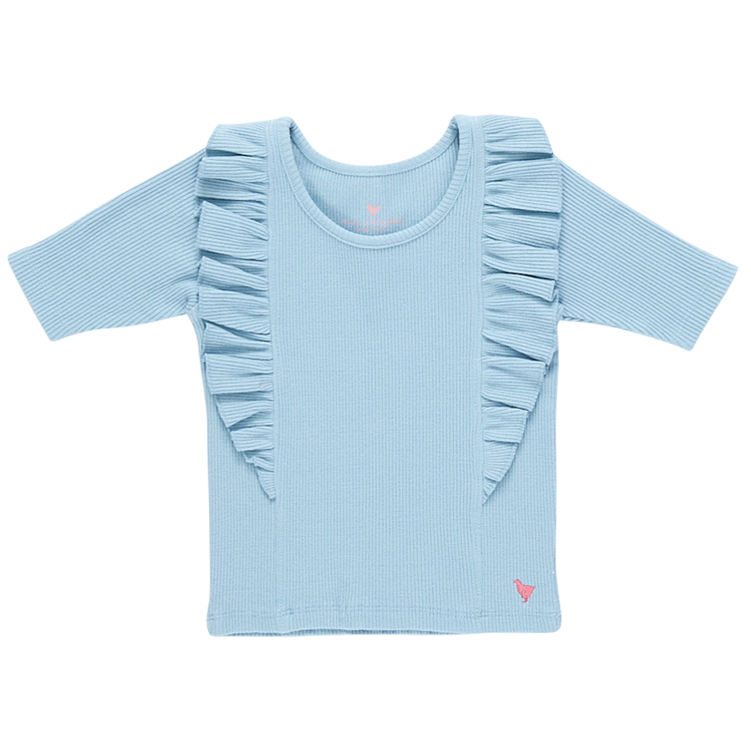 Girls Organic Ruffle Rib Top Light Blue K&K's Giving Tree