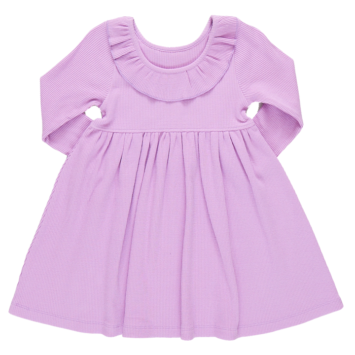 Girls Organic Princess Diana Rib Dress - Lavender