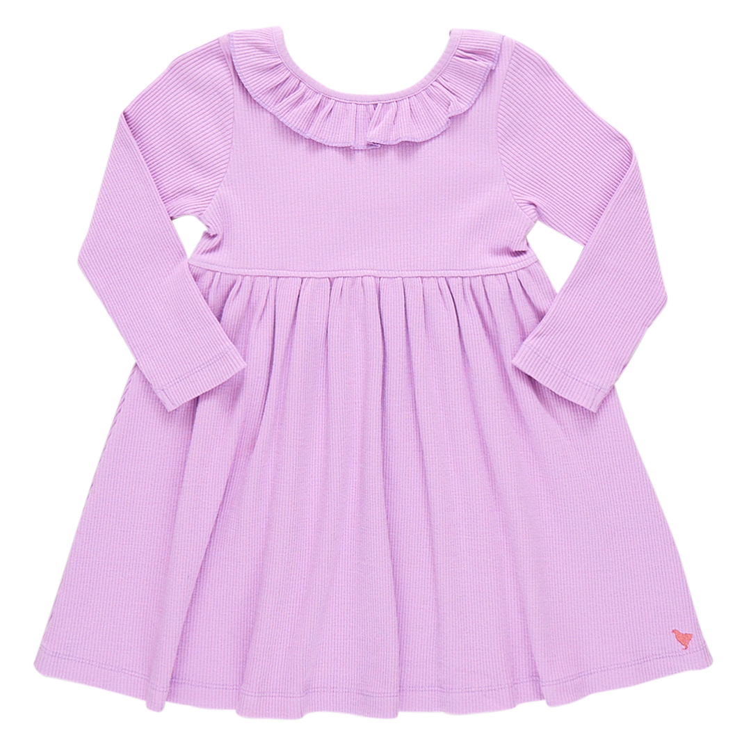 Girls Organic Princess Diana Rib Dress - Lavender