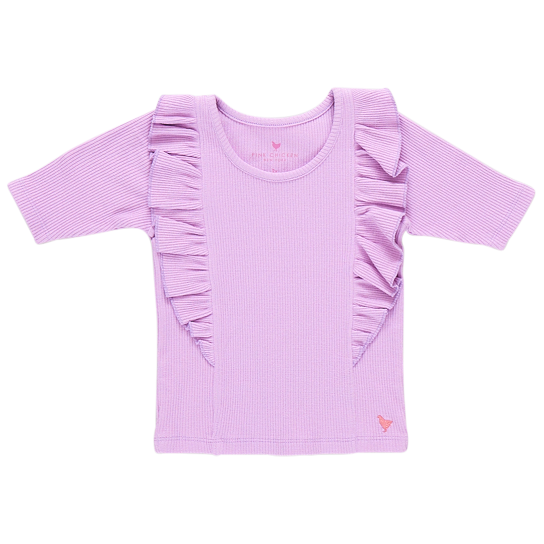 Girls Organic Ruffle Rib Top - Lavendar