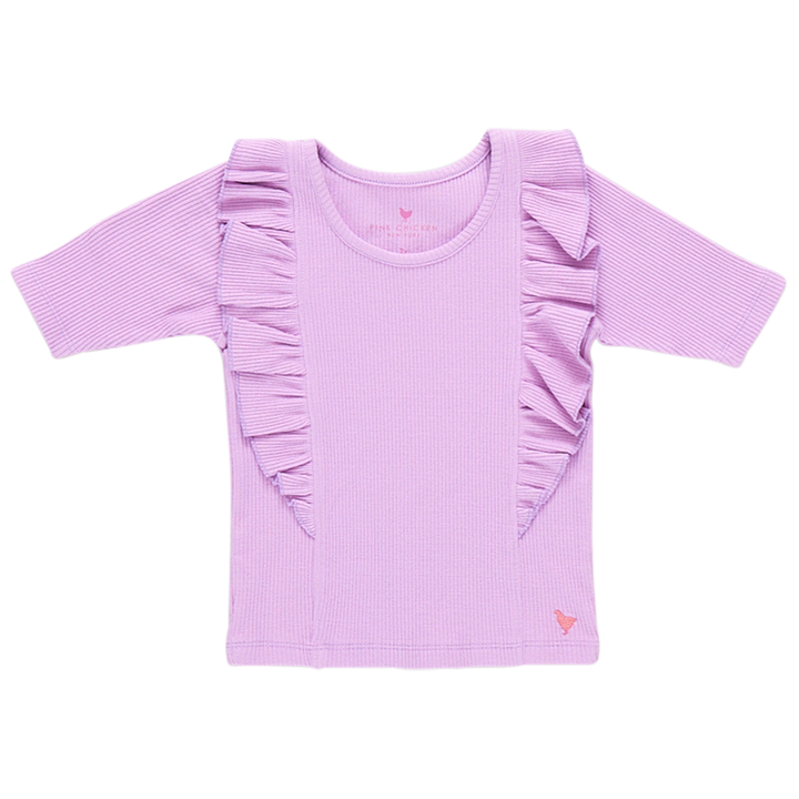 Girls Organic Ruffle Rib Top - Lavendar