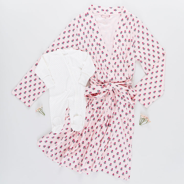 Womens Organic Robe - Pink Tiny Flower
