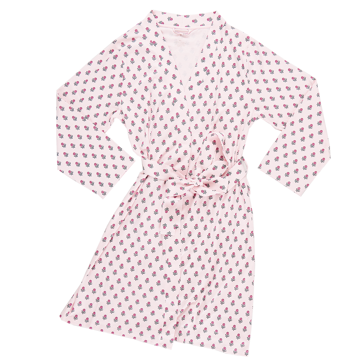 Womens Organic Robe - Pink Tiny Flower