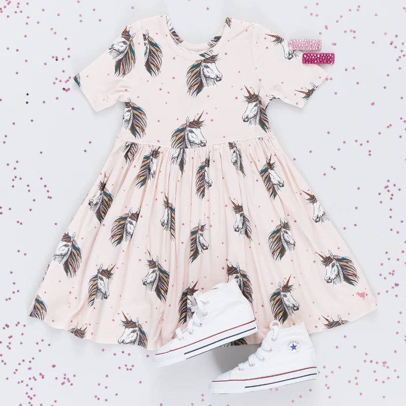 Girls Bamboo Steph Dress - Pink Unicorns