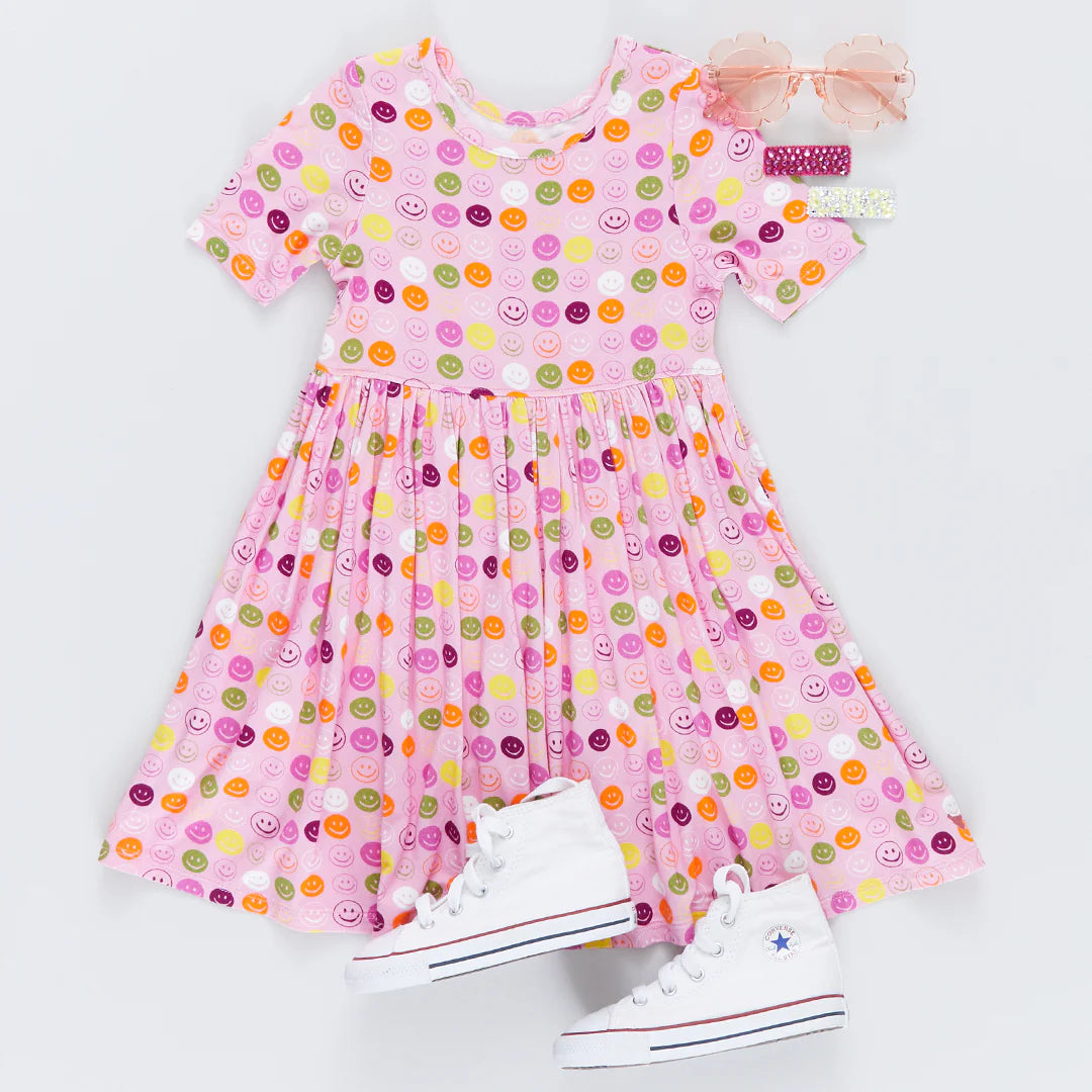 Girls Bamboo Steph Dress - Smiley Faces