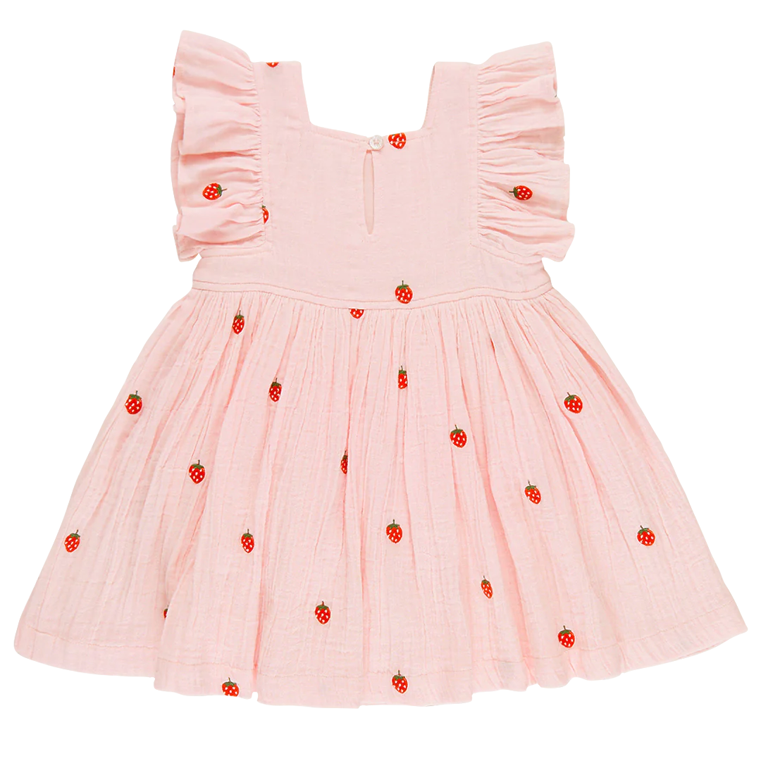 Girls Elsie Dress - Strawberry Embroidery