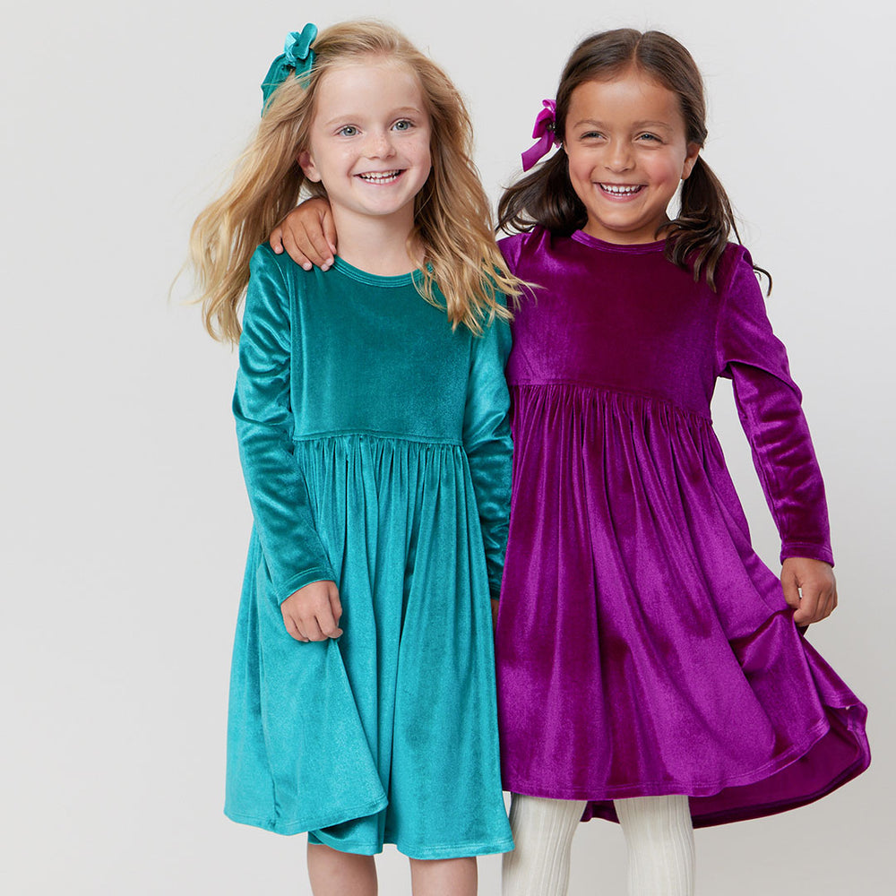 Girls Velour Steph Dress - Teal