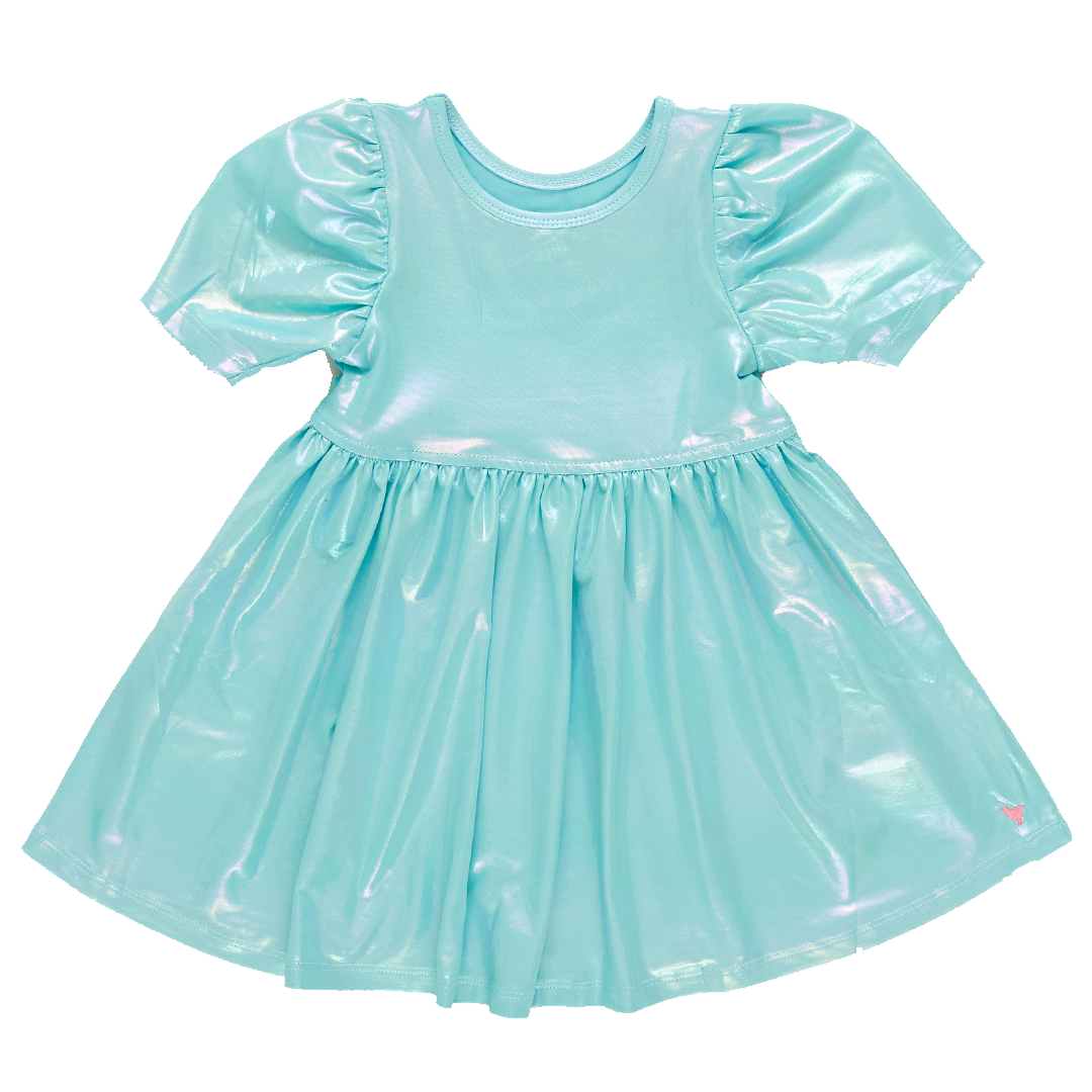 Girls Laurie Dress - Turquoise Lame