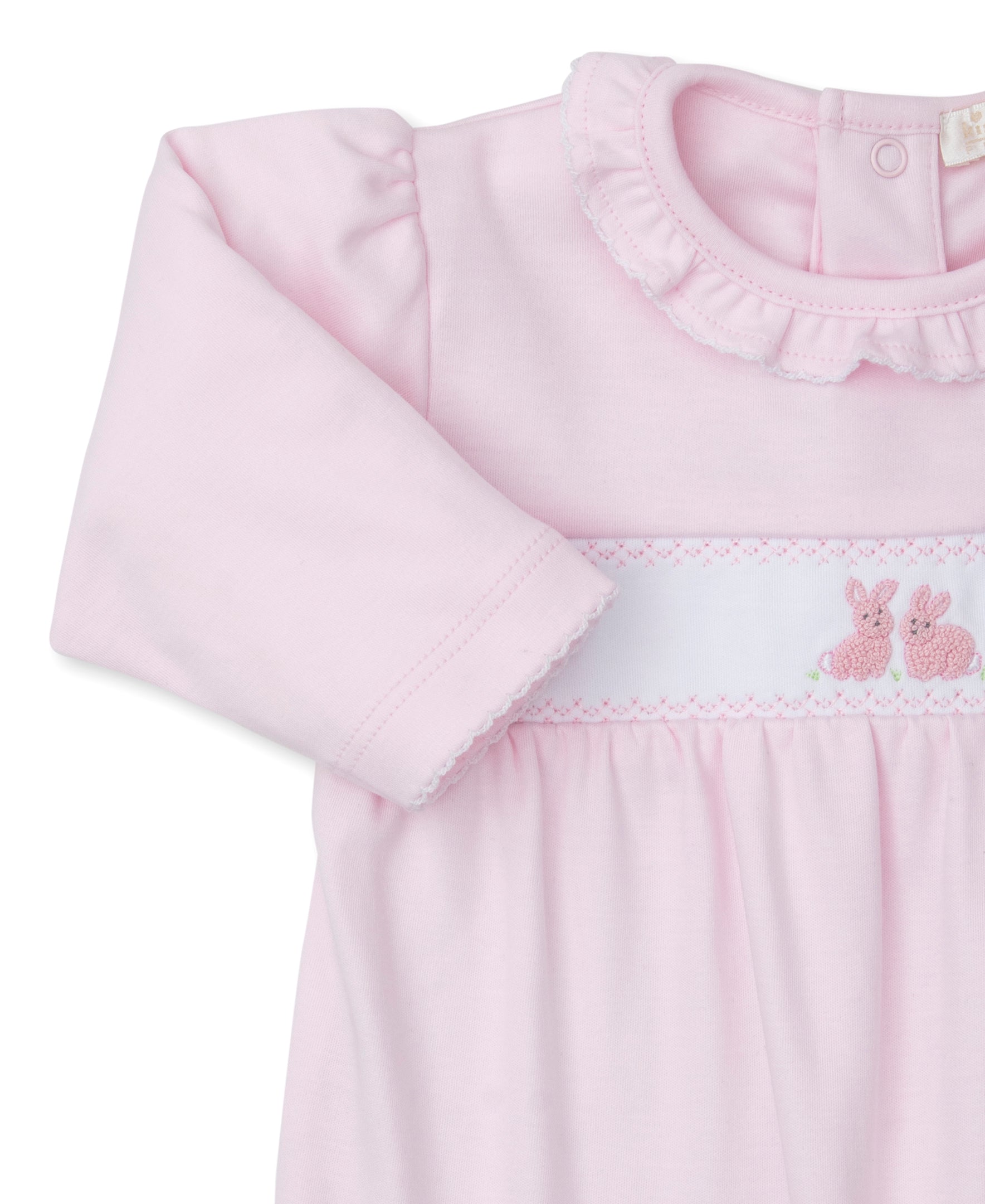 Premier Cottontail Hollows: Pink Footie w/ Hand Embroidered Bunnies