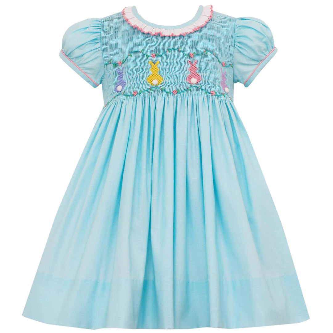 Cottontails Soft Aqua Full Smocked Dress