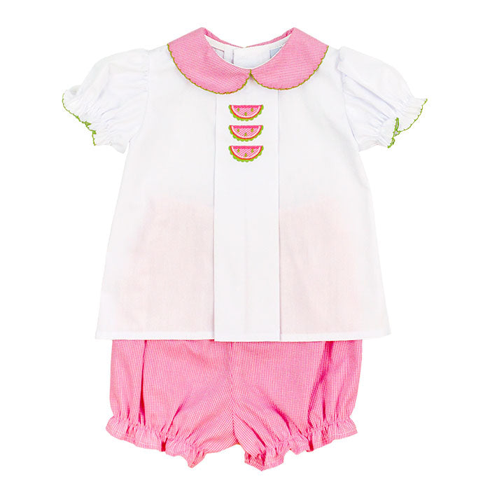 Watermelon Embroidered Mirco Check Top and Bottom Set
