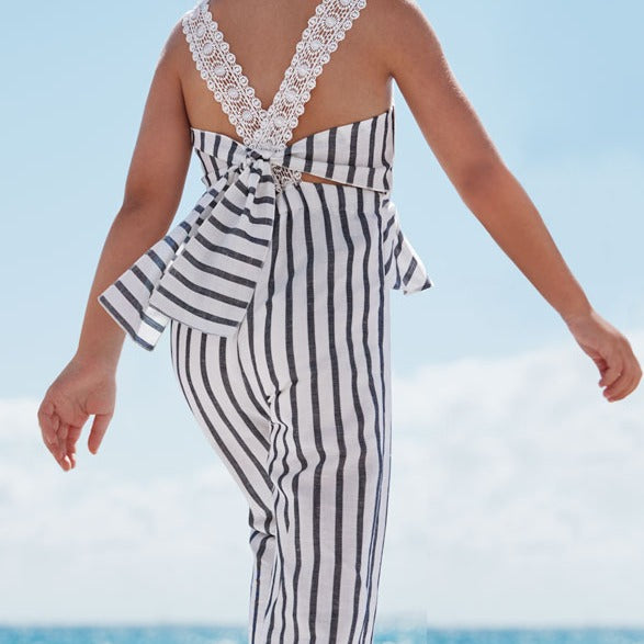 Denim & White Striped Linen Jumpsuit