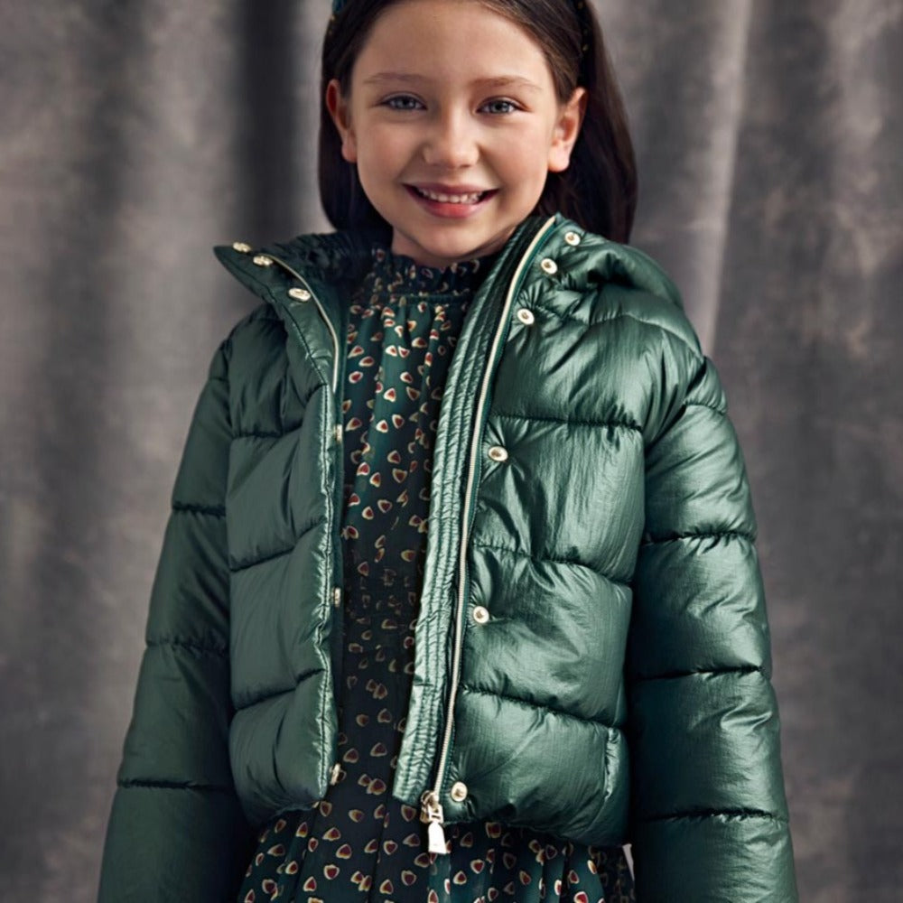 Forest Green Metallic Puffer Jacket - Main Image