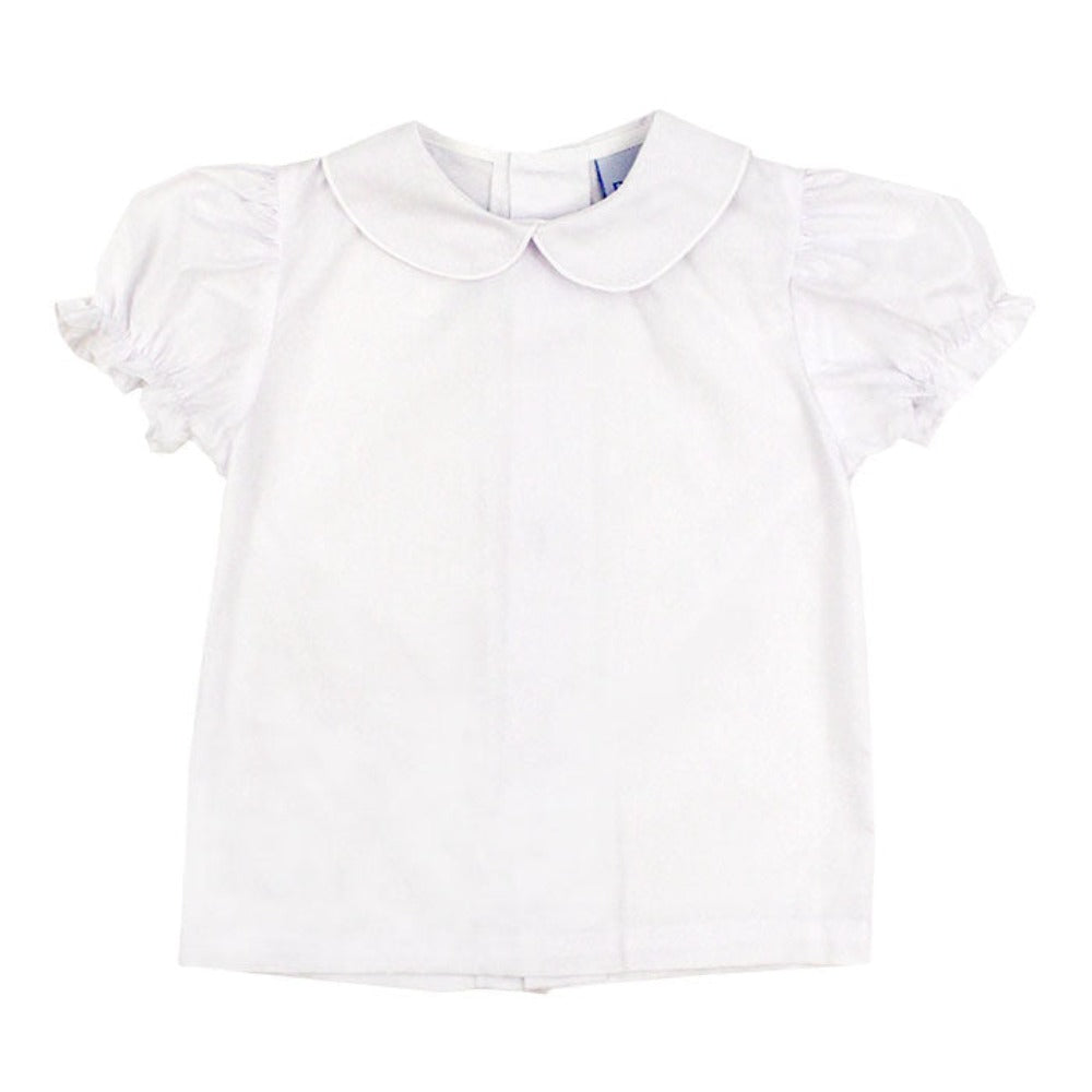 White Button Back Short Sleeve Piped Blouse