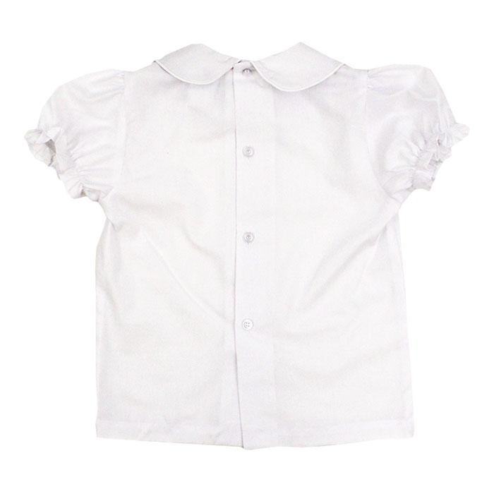 White Short Sleeved Piped Blouse