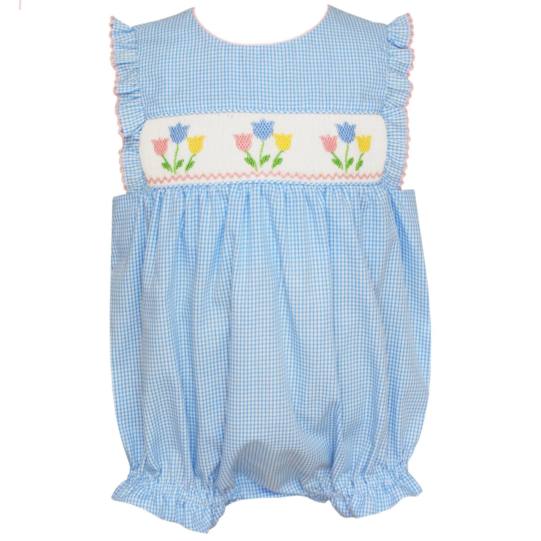 Blue Gingham Smocked Tulips Bubble