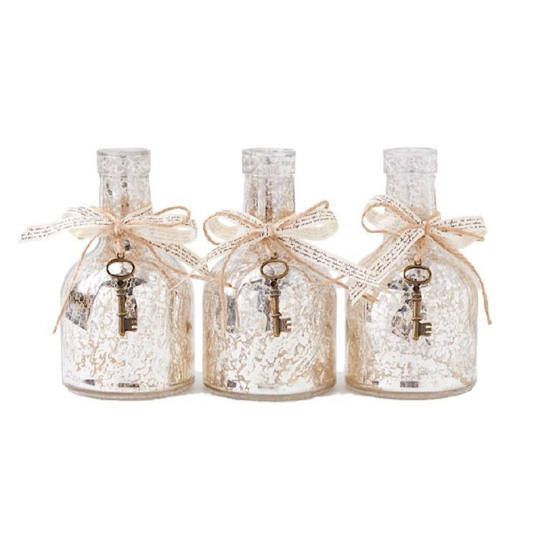 Mercury Glass Bottle With Ribbon & Key