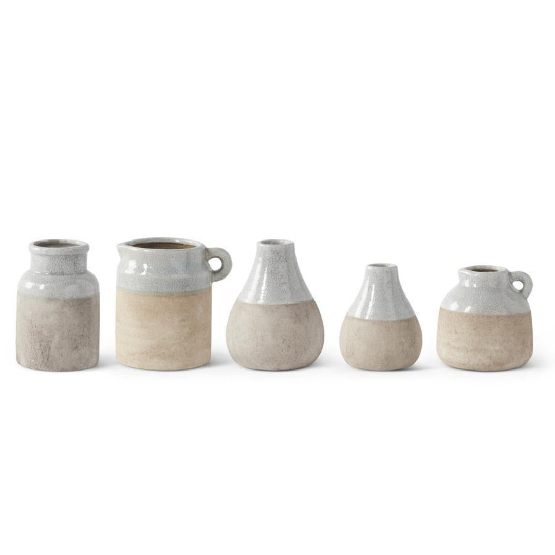 Ceramic Pots With Light Blue Glazed Tops - Set of 5