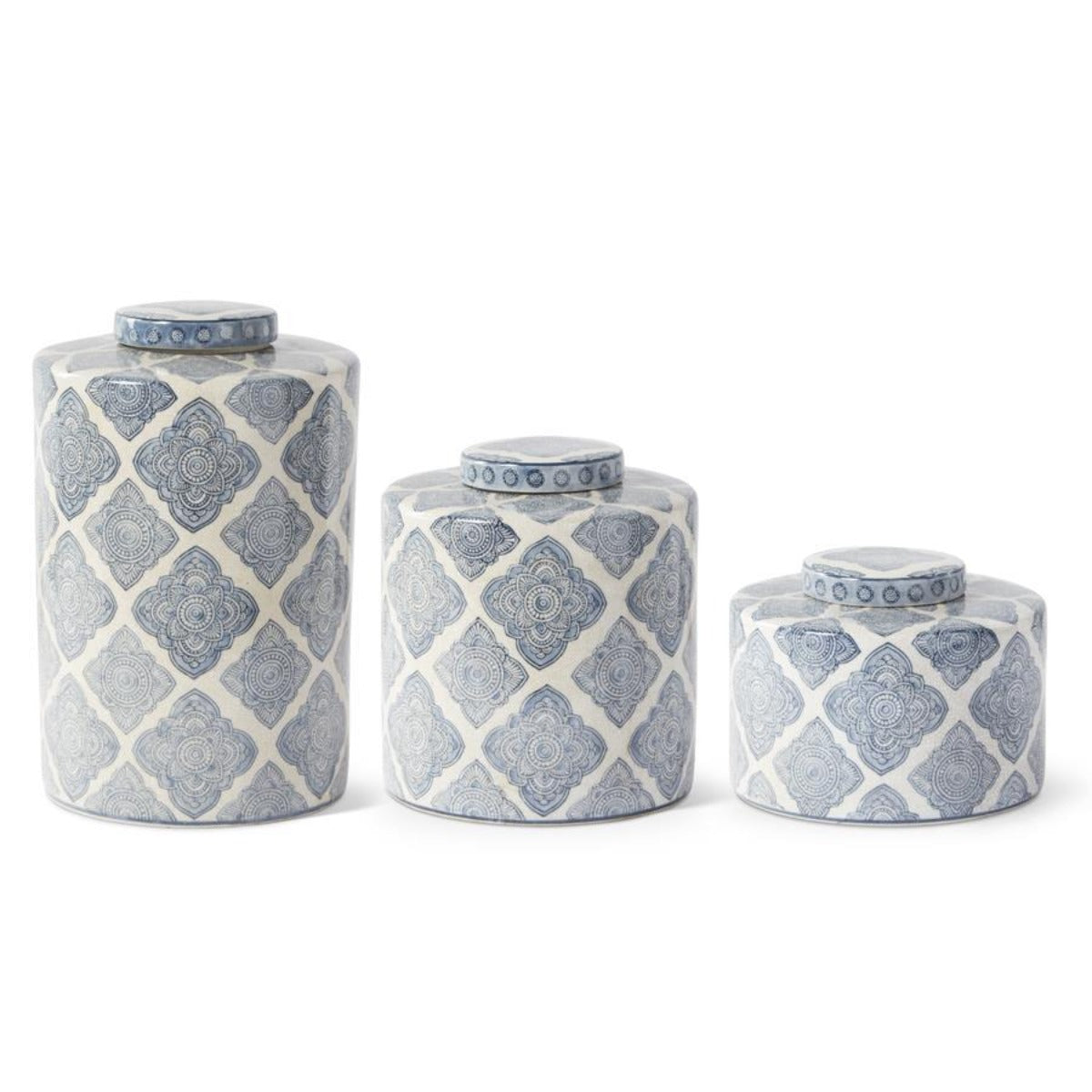 Blue & White Quartrafoil Pattern Containers With Lids