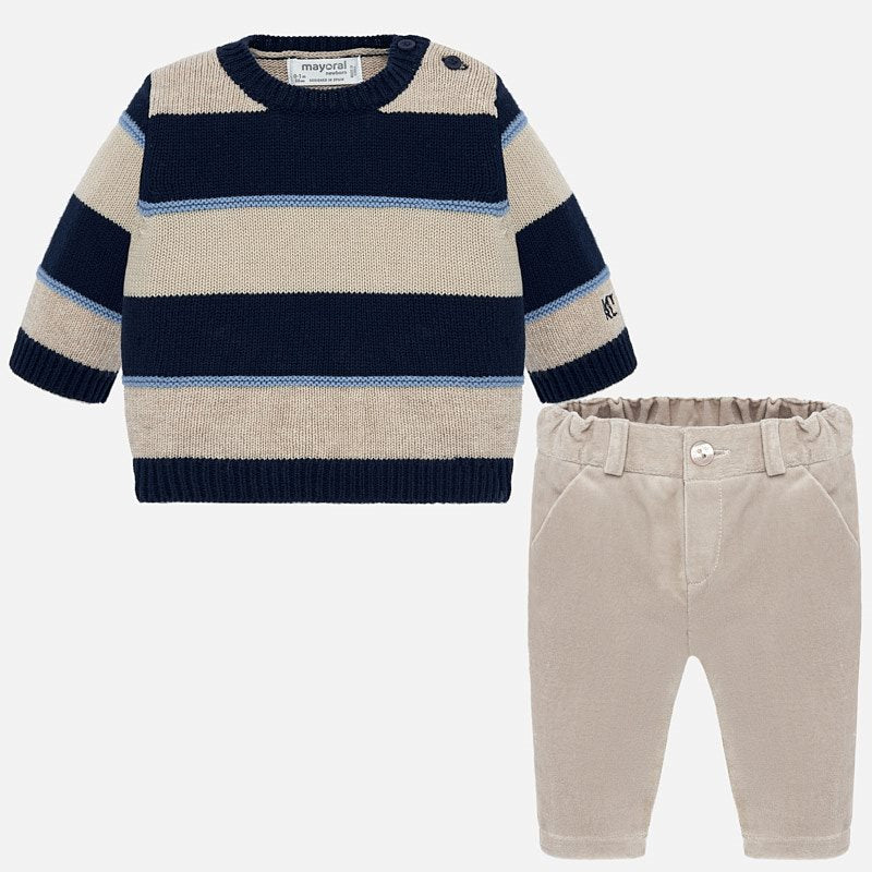Navy & Tan Sweater & Pant Set