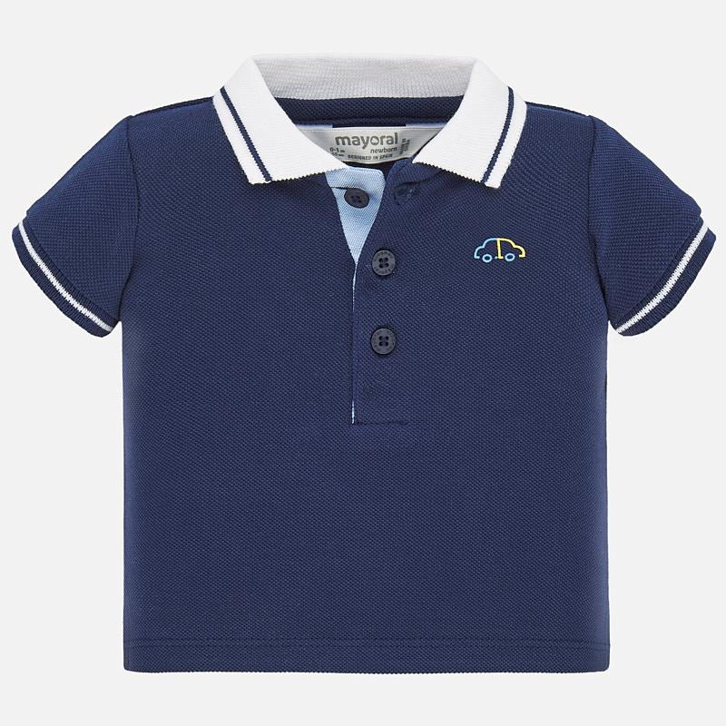 Navy Short Sleeved Polo with White Collar