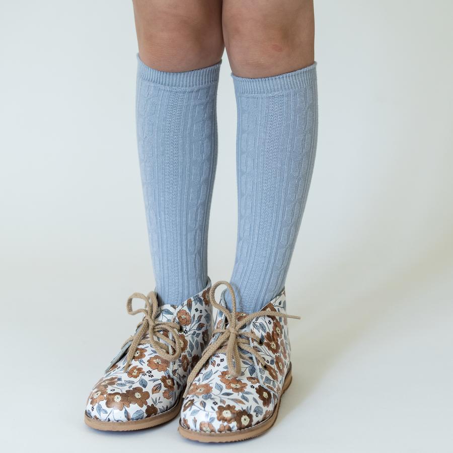Powder Blue Cable Knit Knee High Socks