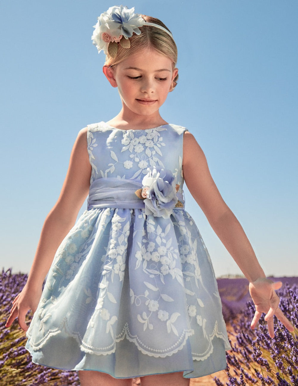 light blue embroidered dress Organza evening dressses Color:SM Roses floral embroidered mesh Adrianna Papell Women's Crepe