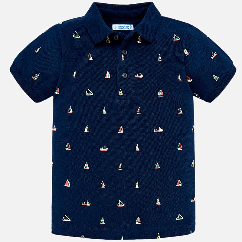 Navy Patterned Short Sleeved Polo