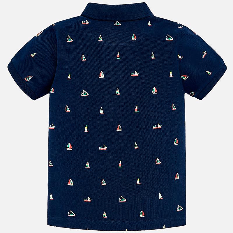 Navy Patterned Short Sleeved Polo